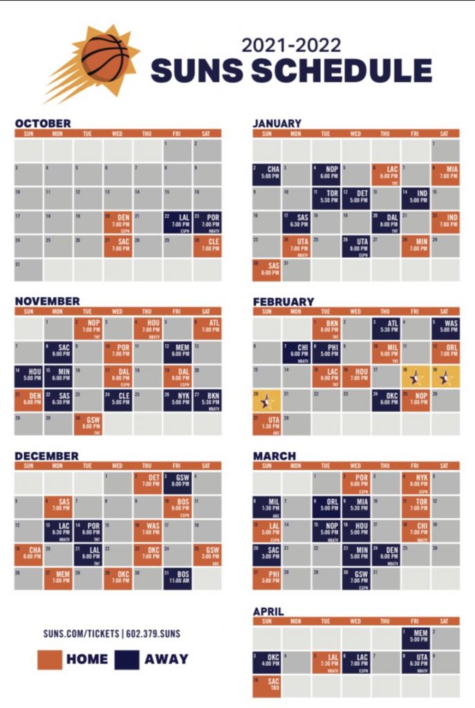 Phoenix Suns schedule features 34 national TV games for 202122