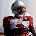 Cardinals LB Isaiah Simmons looks on during practice Thursday, Sept. 9, 2021, in Tempe. (Tyler Drake/Arizona Sports)