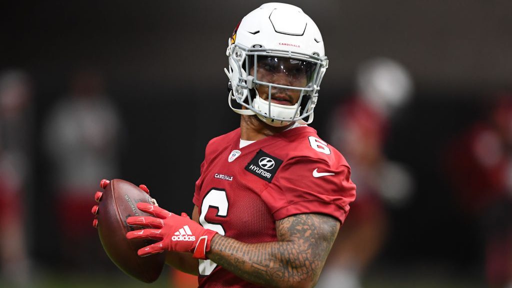 James Conner #6 of the Arizona Cardinals runs with the ball during Training Camp at State Farm Stad...