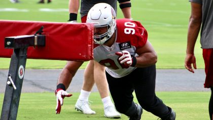 Cardinals DL Rashard Lawrence goes through drills during practice Monday, Aug. 30, 2021, in Tempe. ...