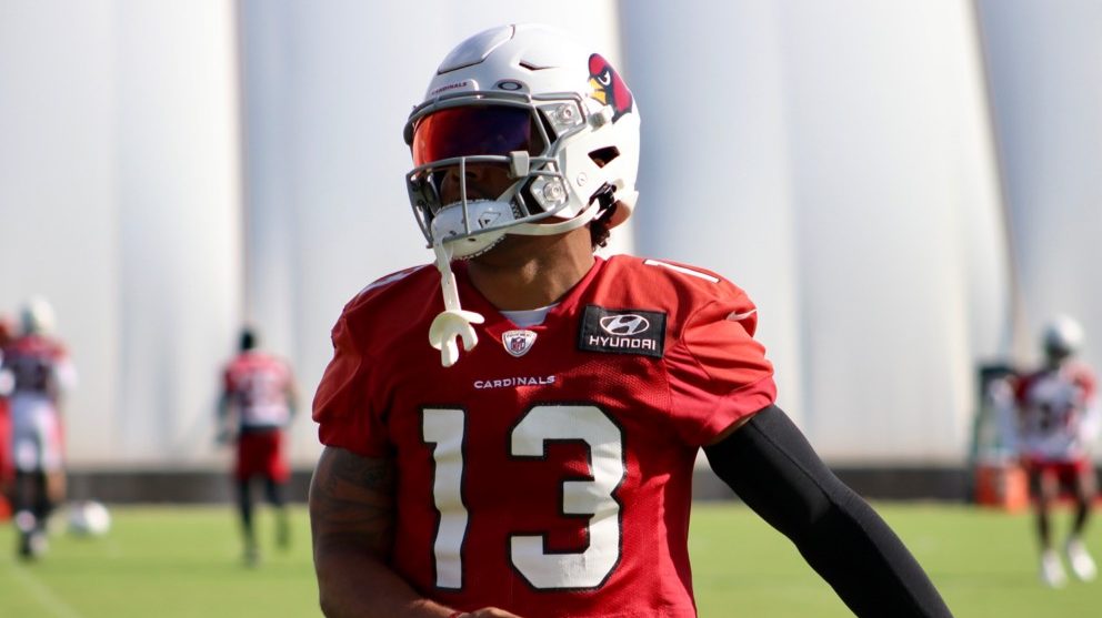 Cardinals Christian Kirk stretches during practice Wednesday, Sept. 1, 2021, in Tempe. (Tyler Drake...
