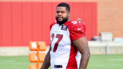Cardinals DL Jordan Phillips looks on during practice Tuesday, Aug. 31, 2021, in Tempe. (Tyler Drak...