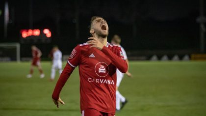 Phoenix Rising FC forward Santi Moar yells in frustration after missing a shot in a 3-0 loss to LA ...