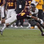Arizona State defensive back Chase Lucas (24) knocks down a pass intended for UNLV wide receiver Kyle Williams during the second half of an NCAA college football game, Saturday, Sept. 11, 2021, in Tempe, Ariz. (AP Photo/Matt York)