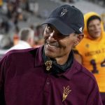 Arizona State head coach Hern Edwards smiles after their 35-13 win over Colorado in an NCAA college football game Saturday, Sept 25, 2021, in Tempe, Ariz. (AP Photo/Darryl Webb)