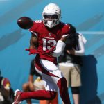 Arizona Cardinals wide receiver Christian Kirk (13) makes a reception against the Jacksonville Jaguars during the second half of an NFL football game, Sunday, Sept. 26, 2021, in Jacksonville, Fla. (AP Photo/Stephen B. Morton)