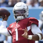 Arizona Cardinals quarterback Kyler Murray passes against the Tennessee Titans in the first half of an NFL football game Sunday, Sept. 12, 2021, in Nashville, Tenn. (AP Photo/Mark Zaleski)