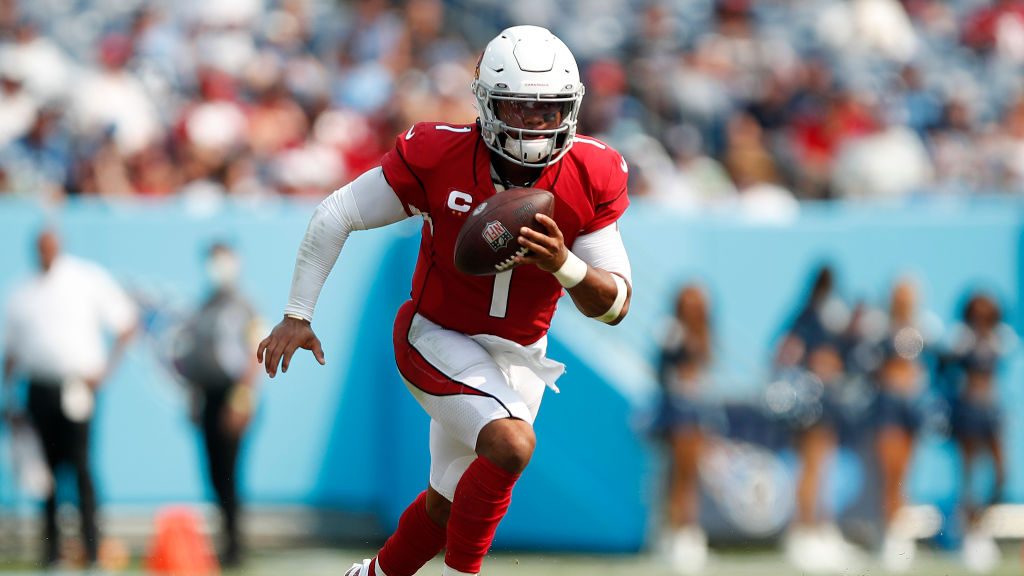 Kyler Murray #1 of the Arizona Cardinals carries the ball during the game against the Tennessee Tit...