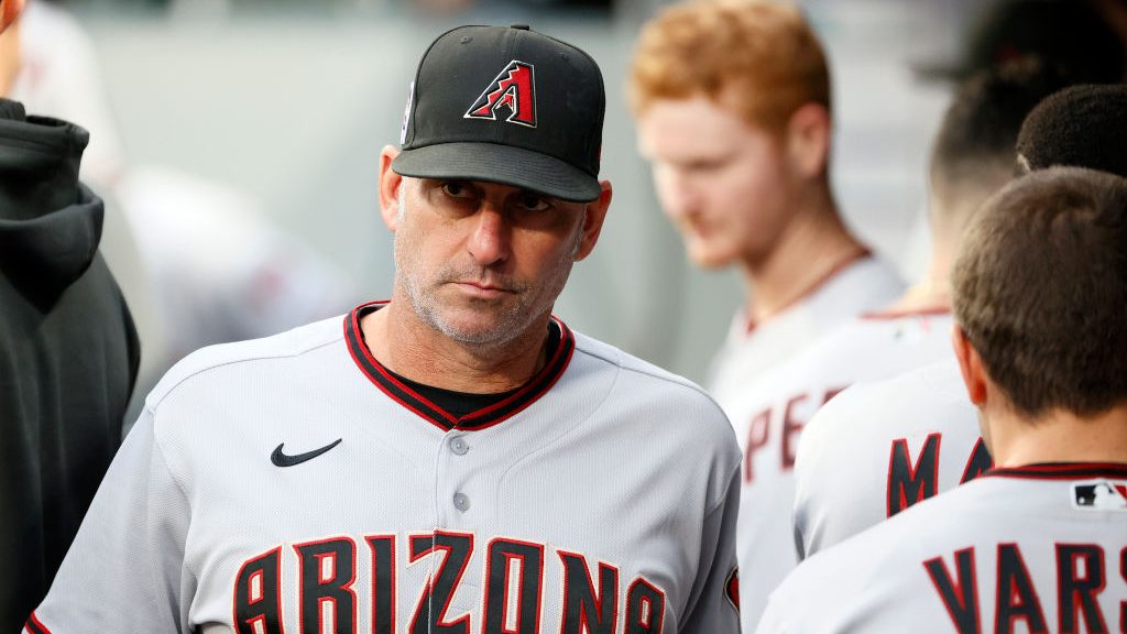 Manager Torey Lovullo #17 of the Arizona Diamondbacks looks on during the game against the Seattle ...