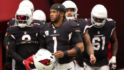 Kyler Murray #1 of the Arizona Cardinals takes the field prior to the game against the San Francisc...