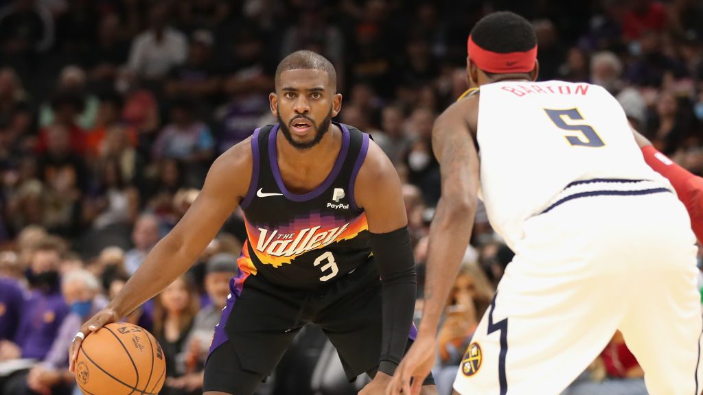 Chris Paul #3 of the Phoenix Suns handles the ball during the second half of the NBA game at Footpr...