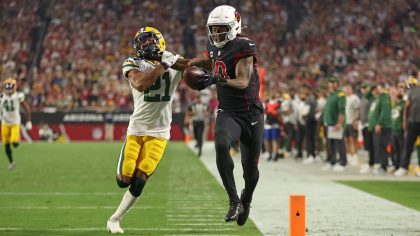 DeAndre Hopkins #10 of the Arizona Cardinals has a touchdown called back after being called for a p...
