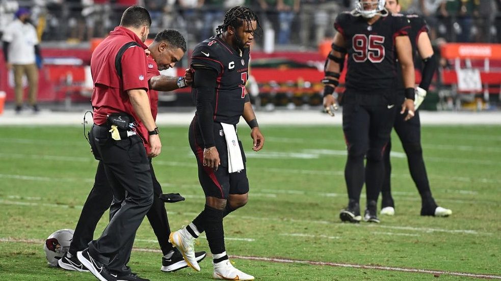 Kyler Murray #1 of the Arizona Cardinals leaves the field following a game against the Green Bay Pa...