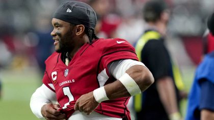 Arizona Cardinals quarterback Kyler Murray leaves the field after an NFL football game against the ...