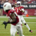 Arizona Cardinals quarterback Kyler Murray (1) throws against the Houston Texans during the first half of an NFL football game, Sunday, Oct. 24, 2021, in Glendale, Ariz. (AP Photo/Ross D. Franklin)