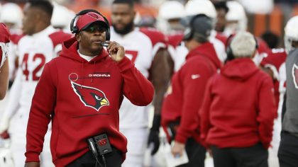 Arizona Cardinals defensive coordinator and acting head coach Vance Joseph looks on during the seco...