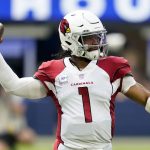 Arizona Cardinals quarterback Kyler Murray throws during the first half in an NFL football game against the Los Angeles Rams Sunday, Oct. 3, 2021, in Inglewood, Calif. (AP Photo/Ashley Landis)