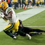 Green Bay Packers wide receiver Randall Cobb (18) pulls in a touchdown pass as Arizona Cardinals cornerback Byron Murphy defends during the second half of an NFL football game, Thursday, Oct. 28, 2021, in Glendale, Ariz. (AP Photo/Rick Scuteri)