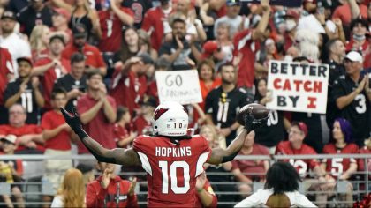 Arizona Cardinals wide receiver DeAndre Hopkins (10) celebrates his touchdown against the Houston T...
