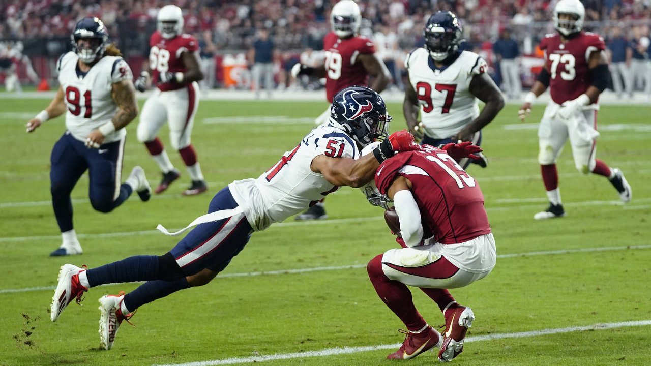 Arizona Cardinals wide receiver Christian Kirk (13) pulls in a touchdown pass as Houston Texans out...