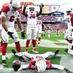 DeAndre Hopkins #10 of the Arizona Cardinals celebrates a touchdown with teammates during the third quarter against the Cleveland Browns at FirstEnergy Stadium on October 17, 2021 in Cleveland, Ohio. (Photo by Jason Miller/Getty Images)