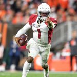 Kyler Murray #1 of the Arizona Cardinals runs with the ball during the fourth quarter against the Cleveland Browns at FirstEnergy Stadium on October 17, 2021 in Cleveland, Ohio. (Photo by Nick Cammett/Getty Images)
