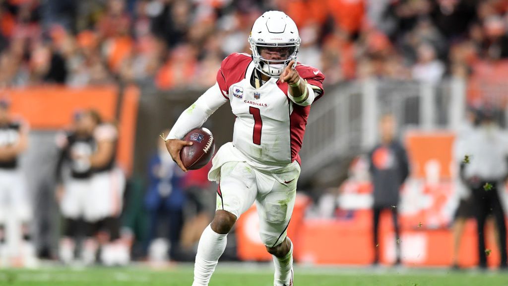 Kyler Murray #1 of the Arizona Cardinals runs with the ball during the fourth quarter against the C...