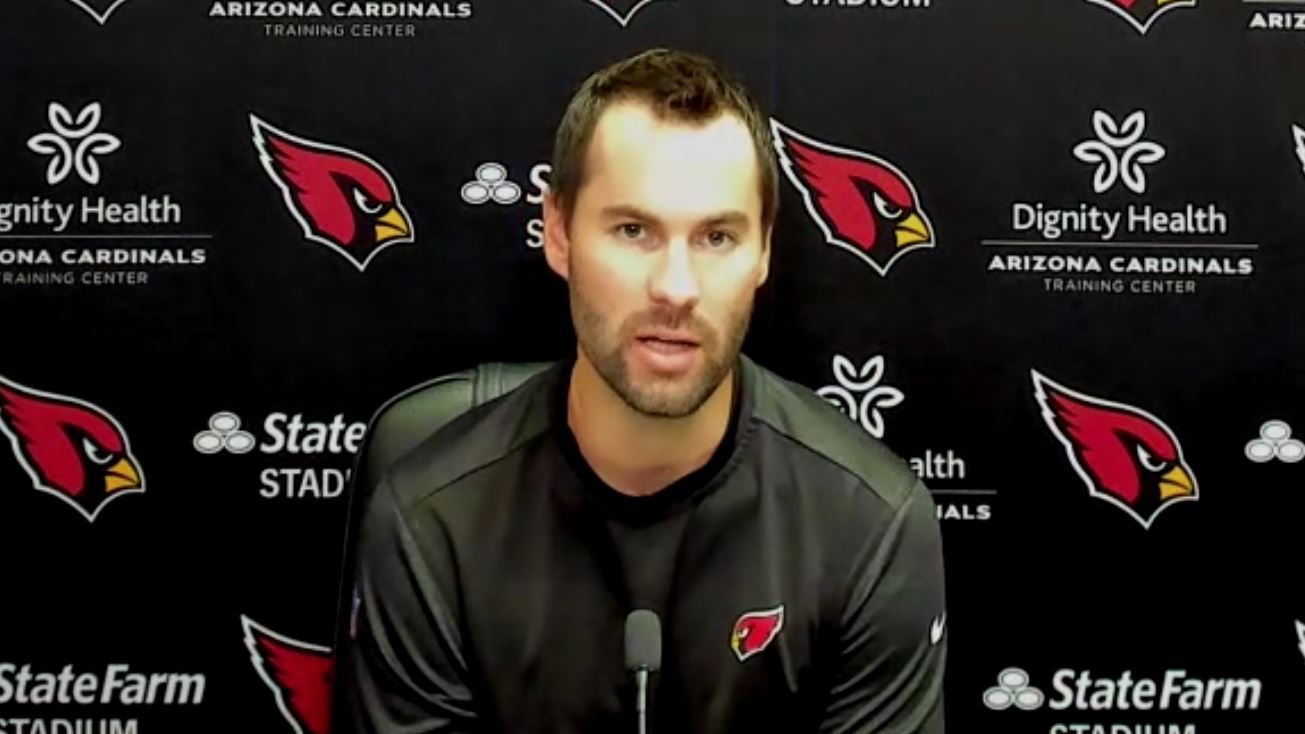 Arizona Cardinals assistant receivers coach Spencer Whipple on a Zoom press conference on Tuesday, ...
