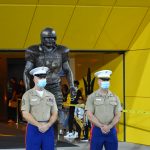 Two Military men standing next to the Pat Tillman Statue before Arizona State vs USC 11/6/21 (Arizona Sports: Jeremy Schnell)
