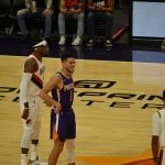 Suns guard Devin Booker smiling prior to tip 11/10/21 (Arizona Sports: Jeremy Schnell)