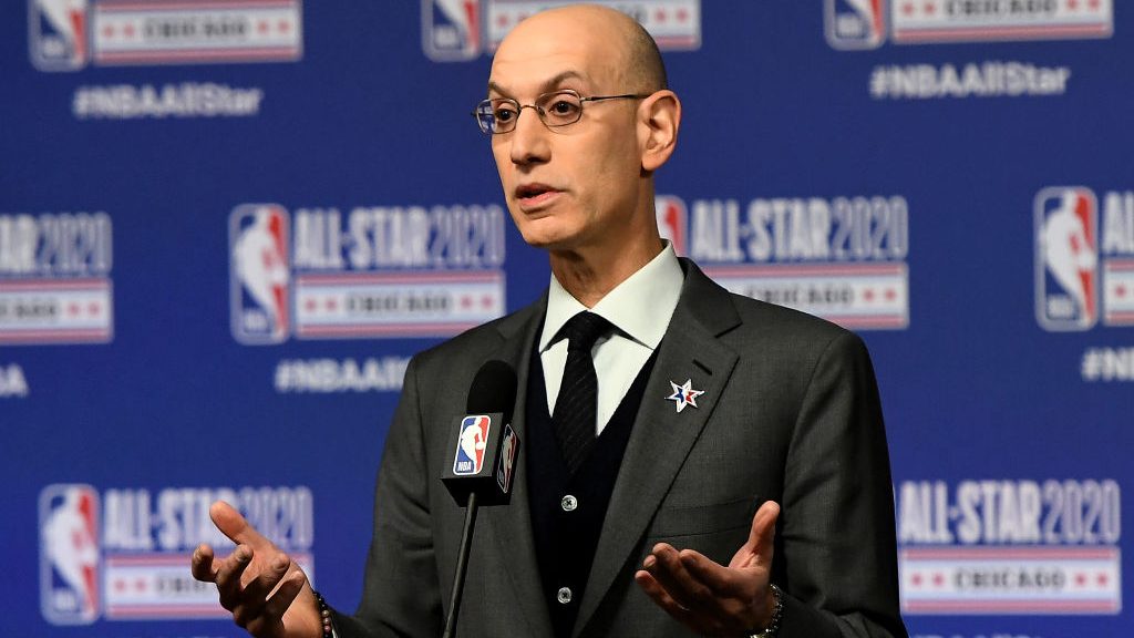 NBA Commissioner Adam Silver speaks to the media during a press conference at the United Center on ...
