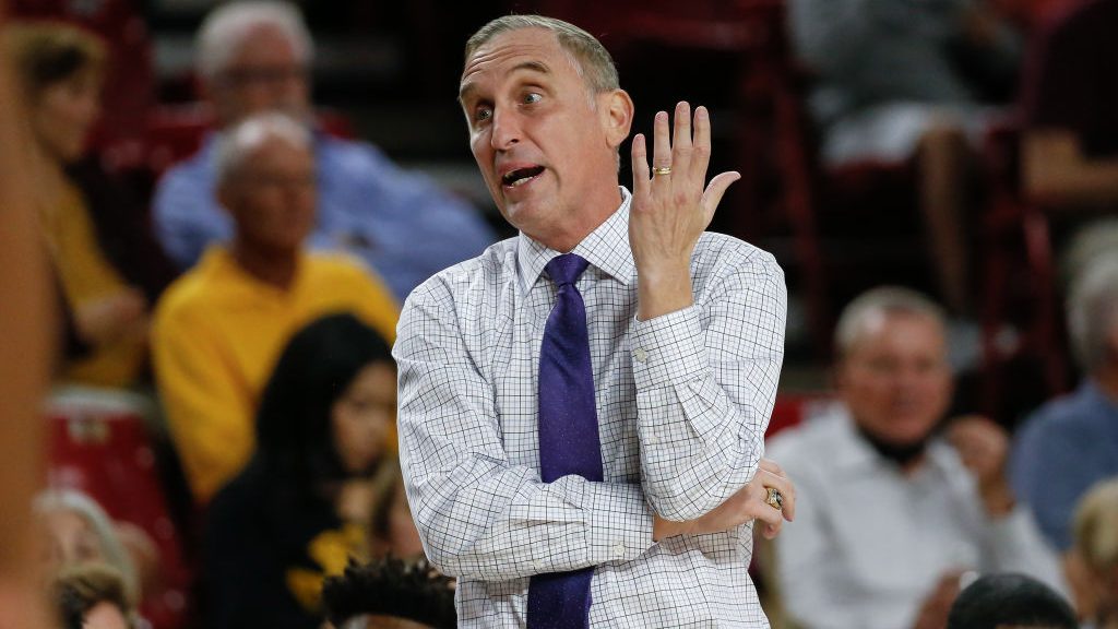 Arizona State Sun Devils head coach Bobby Hurley gestures during the college basketball game betwee...