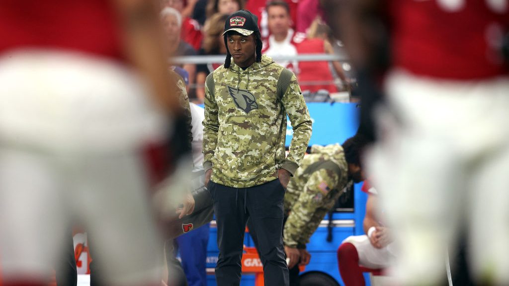 DeAndre Hopkins #10 of the Arizona Cardinals looks on from the side line during the second quarter ...