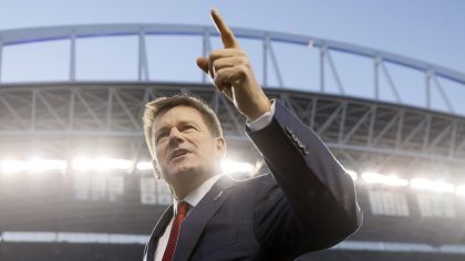Owner Michael Bidwill of the Arizona Cardinals reacts after the team beat the Seattle Seahawks 23-1...