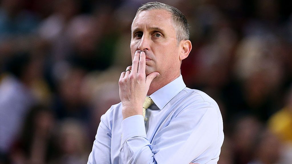 Head coach Bobby Hurley of the Arizona State Sun Devils watches the action during the first half of...