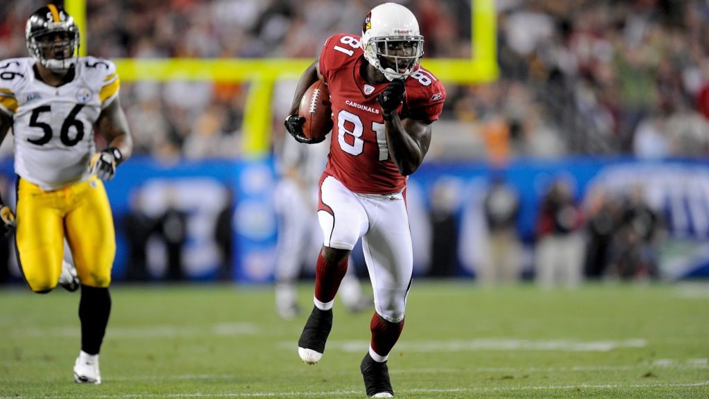 Anquan Boldin #81 of the Arizona Cardinals runs with the ball against the Pittsburgh Steelers durin...