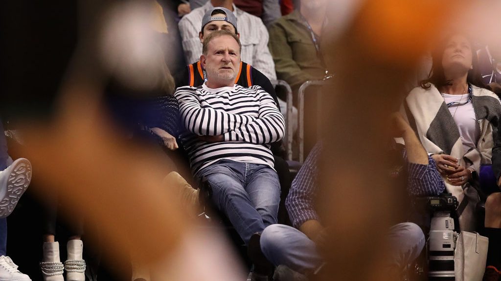 Robert Sarver, owner of the Phoenix Suns, looks on during the second half of the NBA game against t...