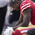 San Francisco 49ers wide receiver Deebo Samuel sits on the bench during the second half of an NFL football game against the Arizona Cardinals in Santa Clara, Calif., Sunday, Nov. 7, 2021. (AP Photo/Tony Avelar)