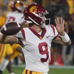 Southern California quarterback Kedon Slovis looks to throw a pass against Arizona State during the first half of an NCAA college football game Saturday, Nov. 6, 2021, in Tempe, Ariz. (AP Photo/Darryl Webb)