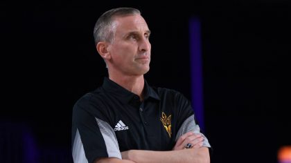 In a photo provided by Bahamas Visual Services, Arizona State coach Bobby Hurely watches the team p...