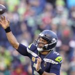 Seattle Seahawks quarterback Russell Wilson throws against the Arizona Cardinals during the second half of an NFL football game, Sunday, Nov. 21, 2021, in Seattle. (AP Photo/Ted S. Warren)