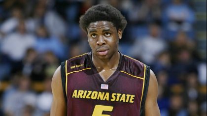 Ike Diogu #5 of the Arizona State Sun Devils looks on against the UCLA Bruins during their NCAA gam...
