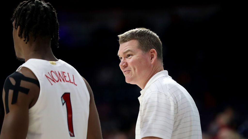 University of Arizona Wildcat head coach Tommy Lloyd during the second half of a basketball game be...