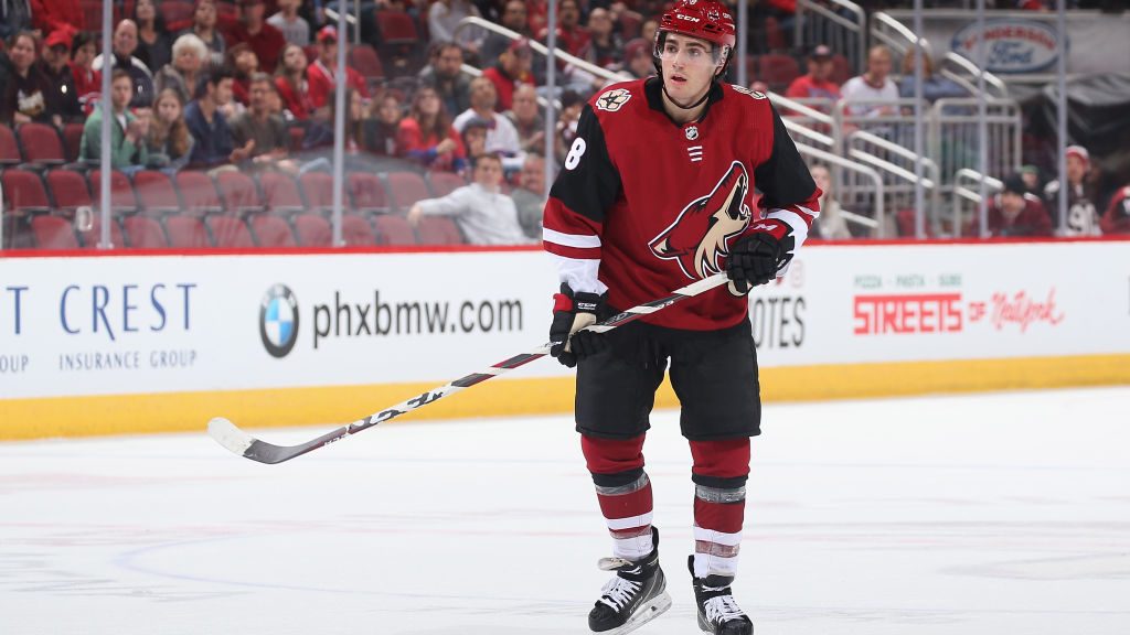 Nick Schmaltz #8 of the Arizona Coyotes. (Photo by Christian Petersen/Getty Images)...