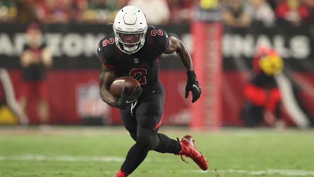 Running back Chase Edmonds #2 of the Arizona Cardinals rushes the football during the second half o...