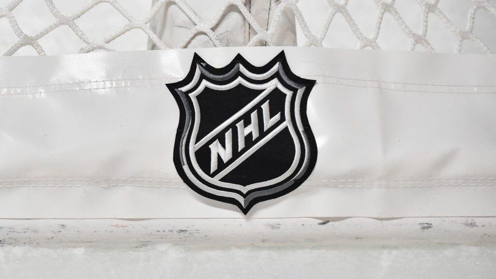 A view of the NHL crest on a net prior to the start of the first period between the Montreal Canadi...