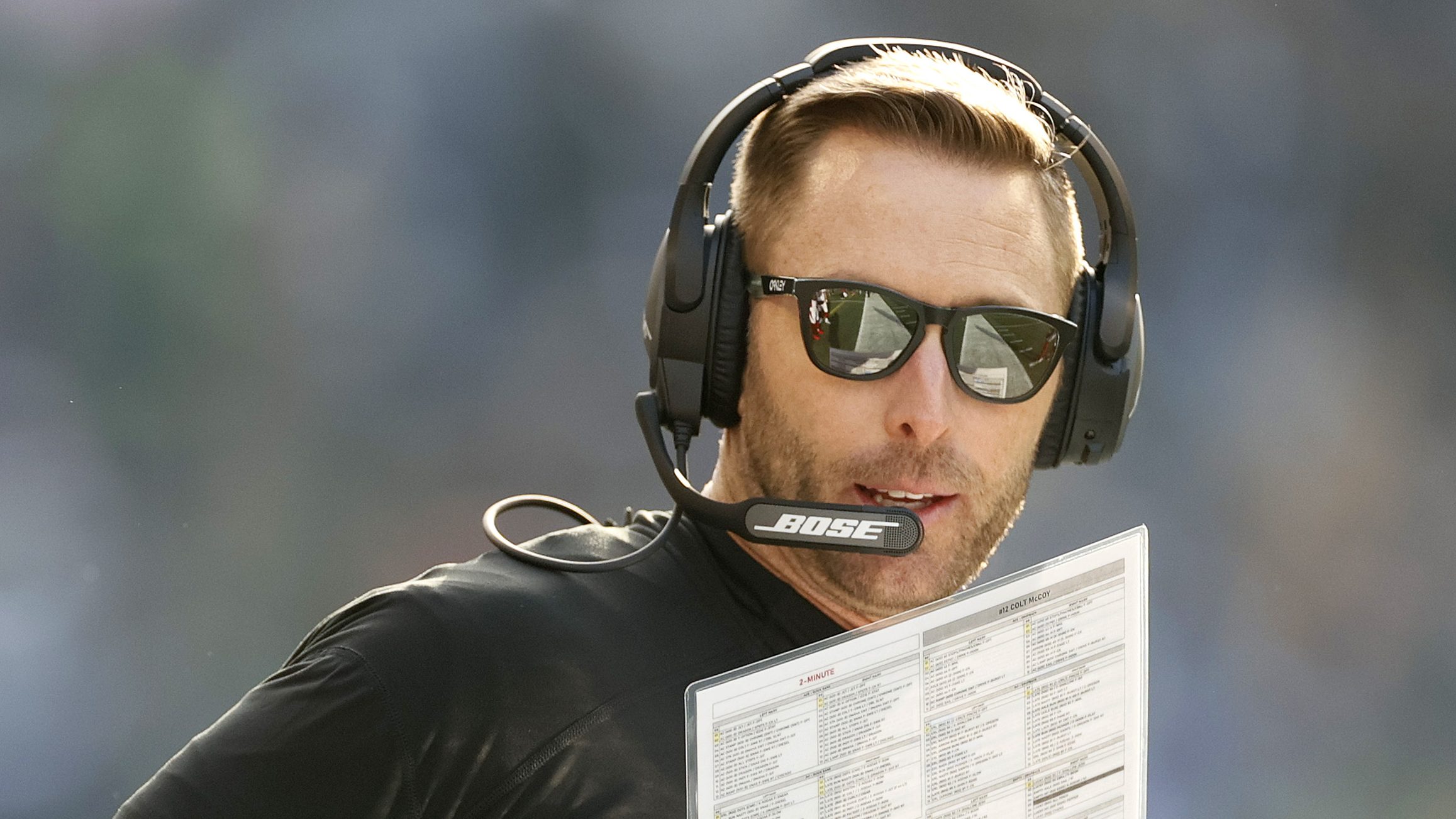 Head coach Kliff Kingsbury of the Arizona Cardinals looks on before the game against the Seattle Se...