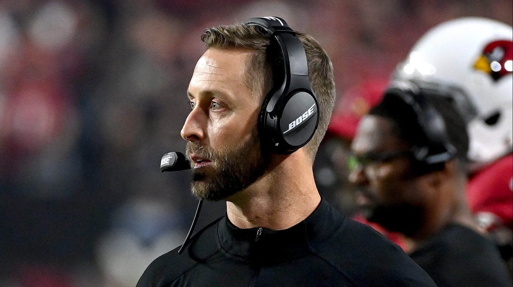 Head Coach Kliff Kingsbury of the Arizona Cardinals looks on during the second quarter of the game ...