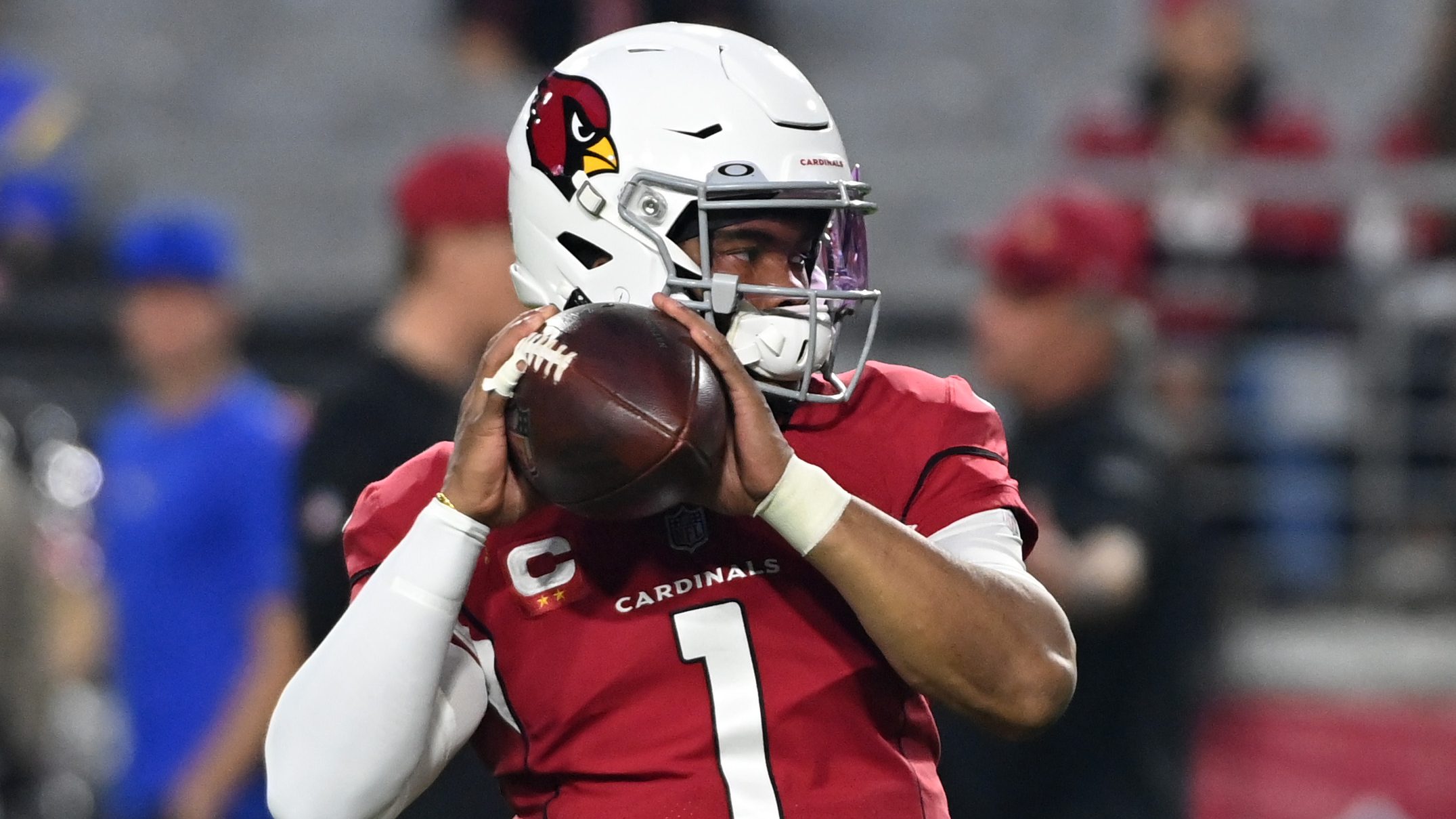 Kyler Murray #1 of the Arizona Cardinals prepares for a game against the Los Angeles Rams at State ...
