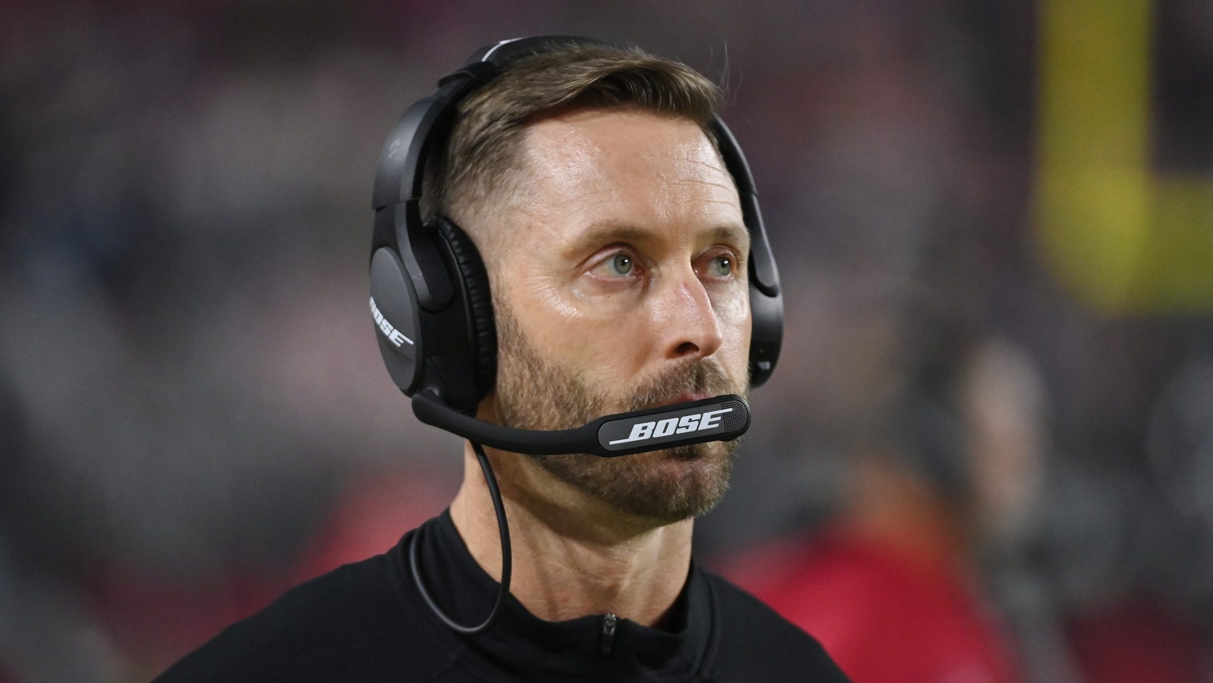 Head coach Kliff Kingsbury of the Arizona Cardinals looks on against the Indianapolis Colts at Stat...